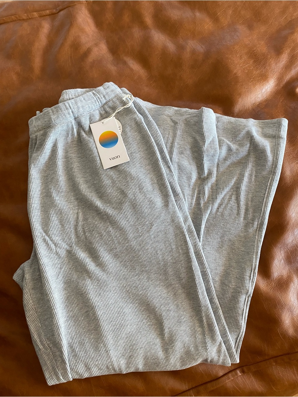 Vuori Light Gray Ribbed Wide Leg Pants